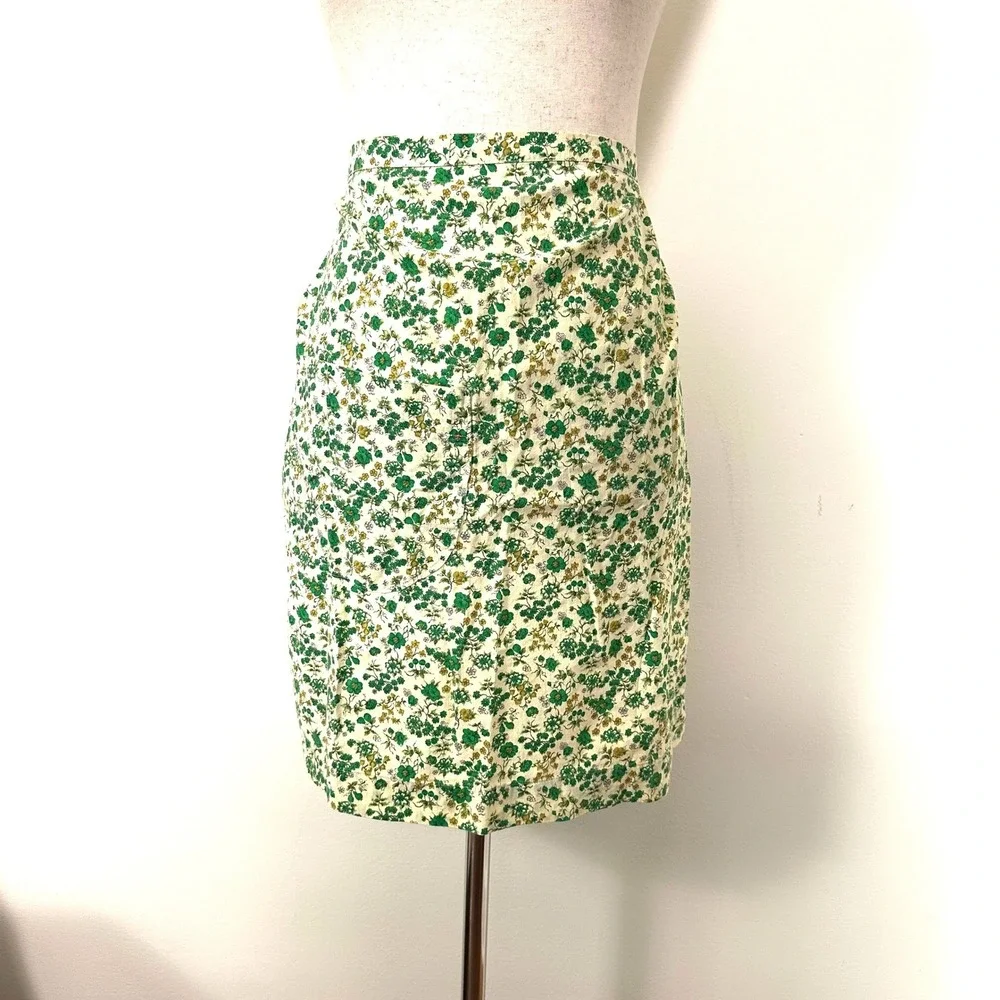 VTG‎ 70s Cottagecore Floral Apron Green Prairie Tie Waist Handmade